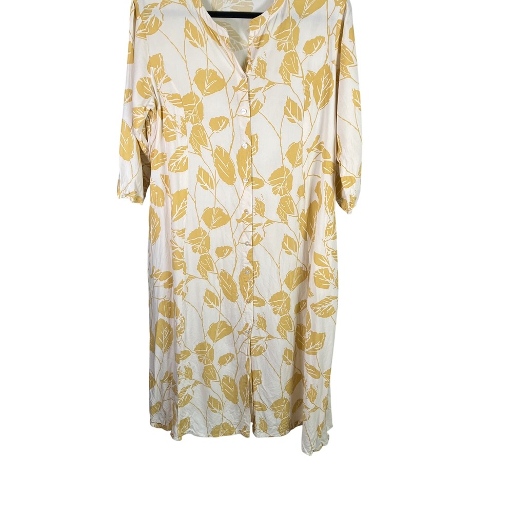 UTSA XXL Viscose Dress Cream Yellow Floral Leaf Print Midi Casual‎ Boho